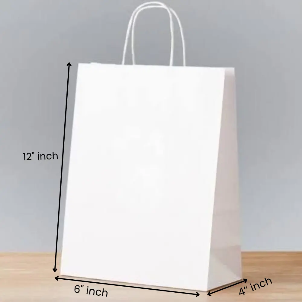 6×4×12 Inches Eco Pack White Paper Bag with Twisted Handle
