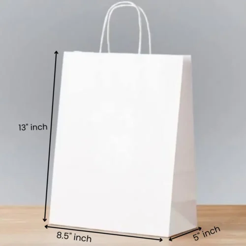 8.5×5×13 Inches Eco Pack White Paper Bag with Twisted Handle