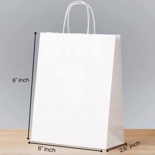 6×2.5×8 Inches Eco Pack White Paper Bag with Twisted Handle